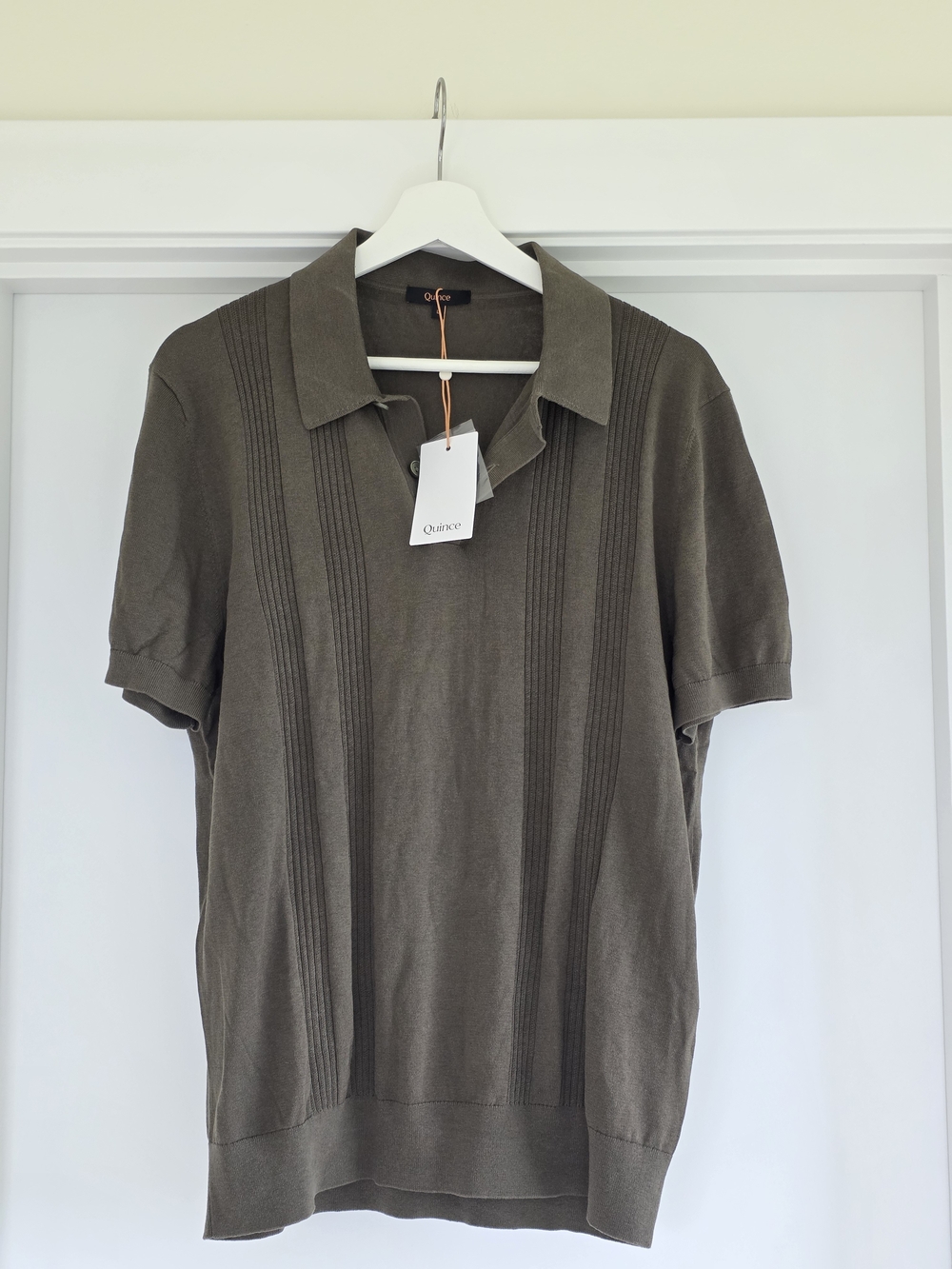 Cotton-Silk Ribbed Short Sleeve Sweater Polo - Olive - Picture 7 of 15